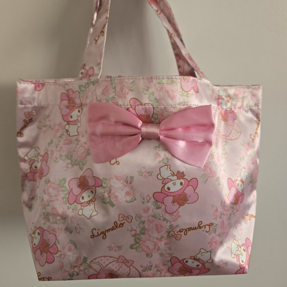 LIZ LISA Pink Floral Tote Bag with Satin Bow